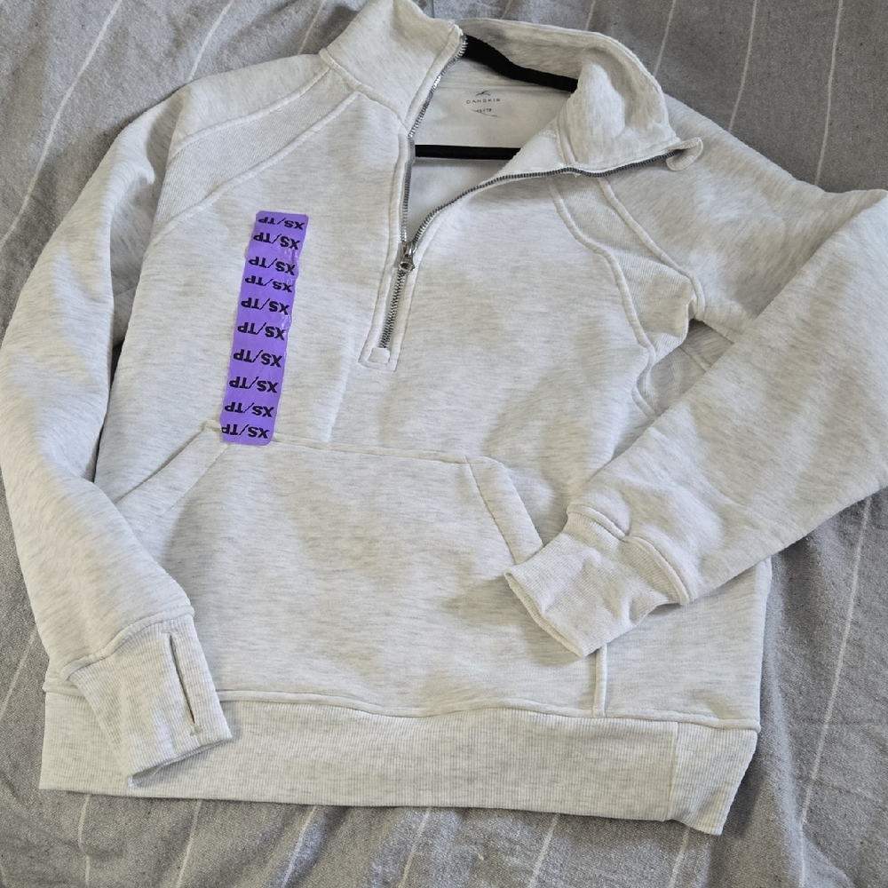 Danskin Light Gray Quarter-Zip Pullover Sweatshirt